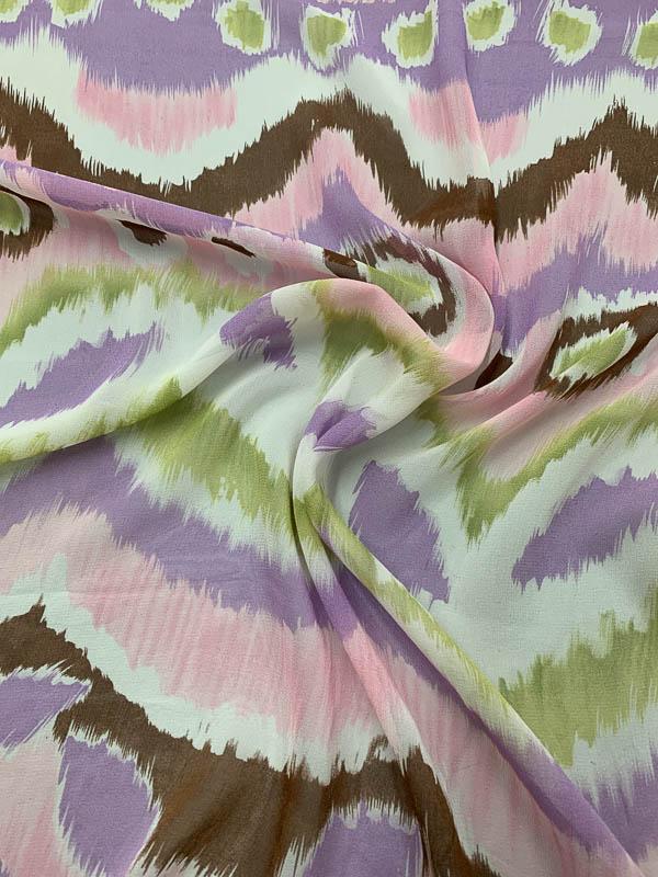 Abstract Ikat Printed Silk Chiffon - Pink / Lavender / Lilac / Green