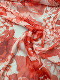 Romantic Floral Printed Crinkled Silk Chiffon - Lipstick Red / White