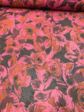 Graphic Floral Printed Silk Chiffon - Magenta / Brick / Wine