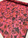 Graphic Floral Printed Silk Chiffon - Magenta / Brick / Wine