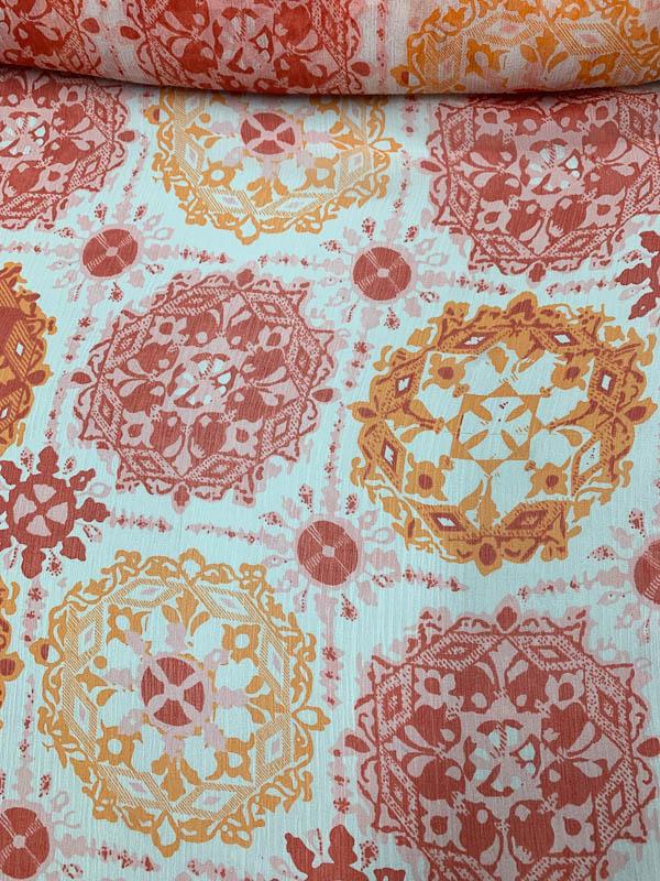 Kaleidoscope Printed Crinkled Silk Chiffon - Orange / Red / Pink / White