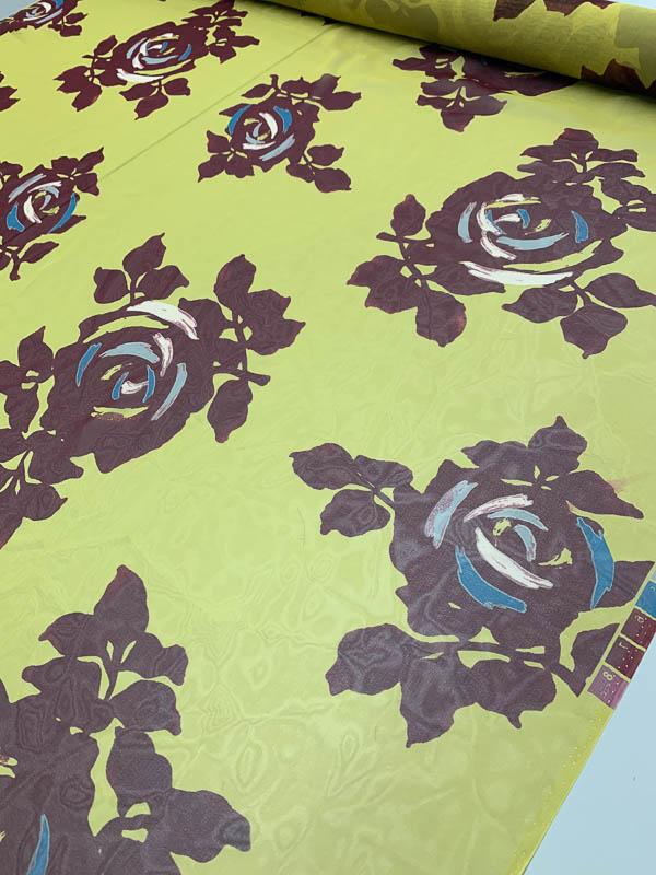 Graphic Large Floral Printed Silk Chiffon - Mustard / Maroon