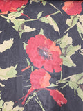 Large Floral Printed Silk Chiffon - Red / Green / Black
