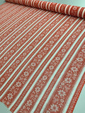 Vertical Striped Floral Printed Silk Chiffon - Red / White