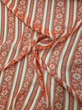Vertical Striped Floral Printed Silk Chiffon - Red / White