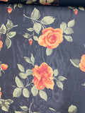 Flowers in Bloom Printed Silk Chiffon - Orange / Dusty Green / Black