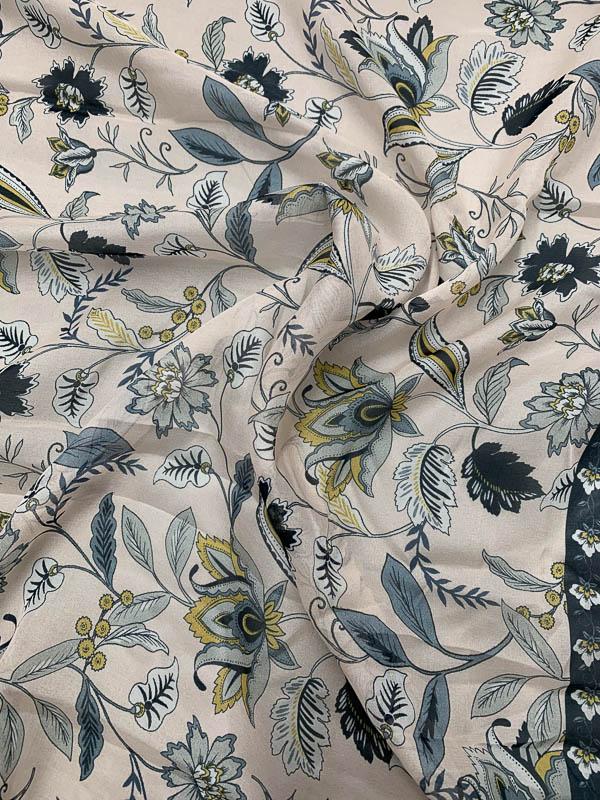 Floral Printed Silk Chiffon - Blush / Navy / Mustard