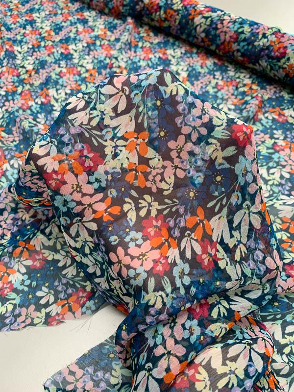 Flirty Floral Printed Crinkled Silk Chiffon - Multicolor