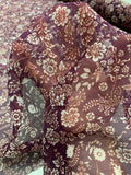 Floral Printed Crinkled Silk Chiffon - Plum / Burgundy / White