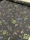 Leafy Branches Satin-Finished Printed Silk Chiffon - Black / Green / Indigo / Purple