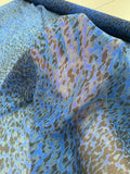 Leopard Printed Crinkled Silk Chiffon - Blue / Black / Grey