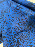 Leopard Printed Crinkled Silk Crepe de Chine - Cobalt Blue / Black / Grey