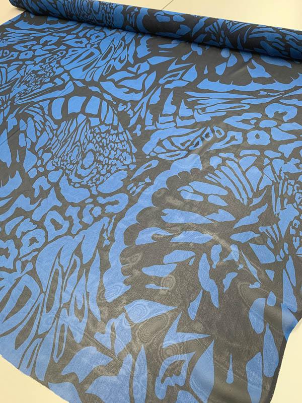 Abstract Floral Printed Silk Chiffon - Blue / Navy