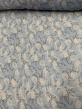 Delicate Hearts in Floral with French Script Printed Crinkled Silk Chiffon - Blue-Grey / Off-White / Black