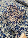 Sweet Floral Printed Silk Chiffon - Blue / White
