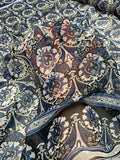 Medallion Border Printed Silk Chiffon - Blue / Black / Grey
