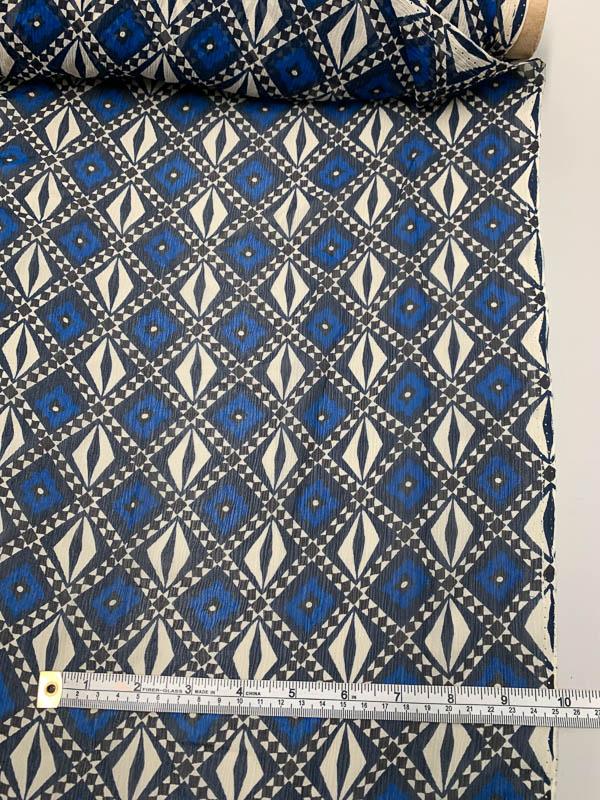 Geometric Printed Crinkled Silk Chiffon - Blue / Navy / White