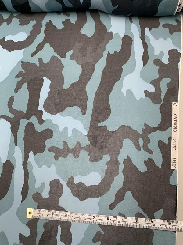 Camouflage Printed Silk Chiffon - Teal / Light Blue / Black