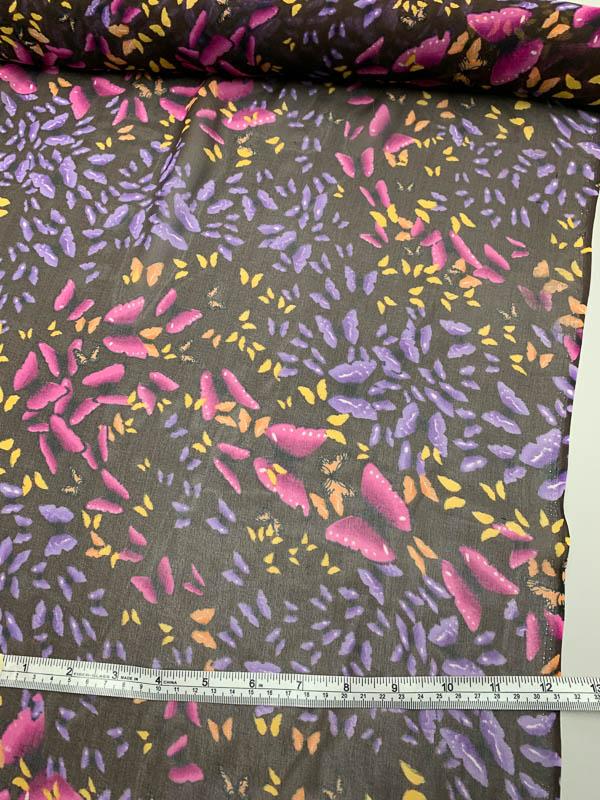Butterfly Printed Silk Chiffon - Indigo / Magenta / Yellow / Chocolate