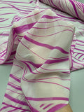 Wavy Pattern Printed Silk Chiffon - Magenta / White