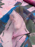 Abstract Modernist Printed Silk Chiffon - Pink / Blue / Navy