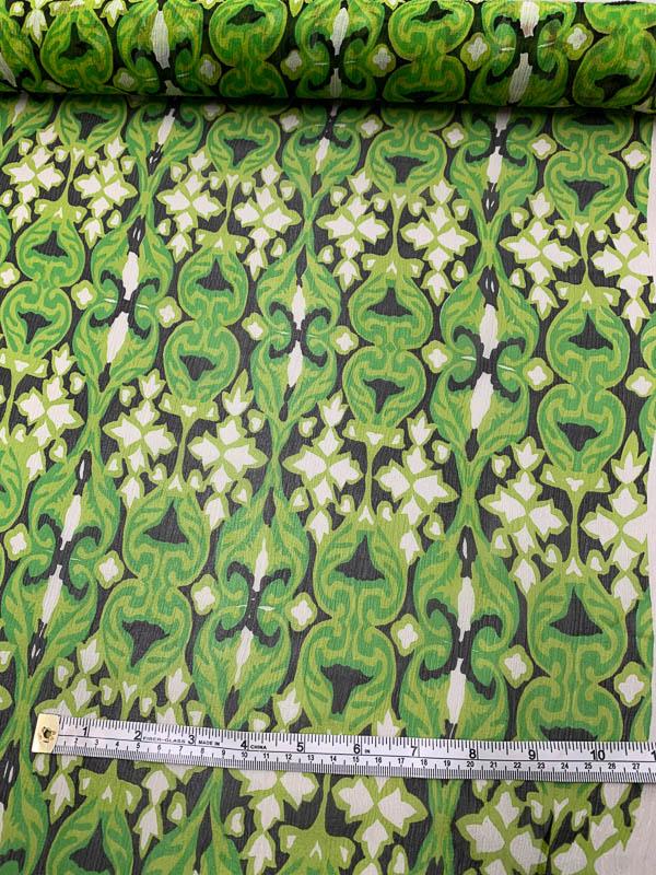 Medieval Graphic Printed Crinkled Silk Chiffon - Lime / Green / Black / White