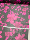 Romantic Floral Printed Silk Chiffon - Magenta / Black
