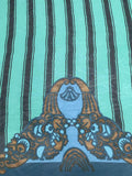 Anna Sui Striped Border Pattern Printed Silk Chiffon - Ocean Green / Black / Blue