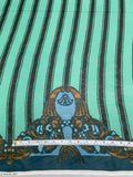 Anna Sui Striped Border Pattern Printed Silk Chiffon - Ocean Green / Black / Blue