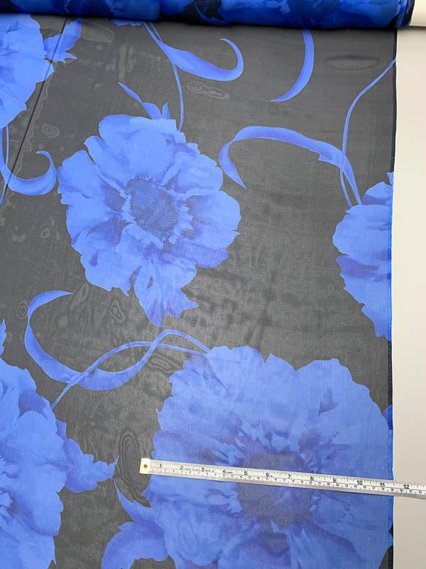 Bold Floral Printed Silk Chiffon - Blue / Navy