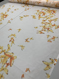 Butterfly Printed Crinkled Silk Chiffon - Orange / Cream