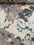 Splatter Printed with Thin Stripe Lines Heavy Silk Chiffon - Salmon / Taupe / Washed Black