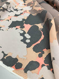 Splatter Printed with Thin Stripe Lines Heavy Silk Chiffon - Salmon / Taupe / Washed Black