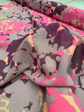 Splatter Printed with Thin Stripe Lines Heavy Silk Chiffon - Hot Pink / Purple / Tan / Grey Taupe