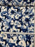 Watercolor Floral Printed Silk Crepe de Chine - Blue / White
