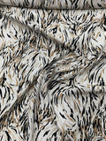 Abstract Painterly Printed Silk Crepe de Chine - White / Black / Mocha