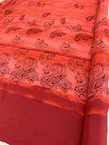 Tie-Dye Paisley Border Pattern Printed Silk Crepe de Chine - Strawberry / Burgundy