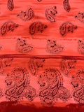 Tie-Dye Paisley Border Pattern Printed Silk Crepe de Chine - Strawberry / Burgundy