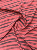 Striped Printed Silk Crepe de Chine - Dark Mauve / Dark Grey