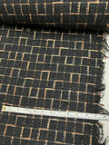 Italian Novelty Checkerboard Wool Tweed with Lurex - Black / Gold / Brown
