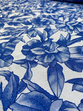 Floral Textured Brocade - Blue / Grey
