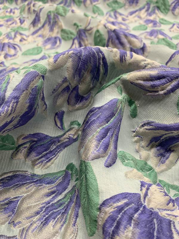 Italian Christian Siriano Tulip Textured Brocade - Periwinkle / Light Blue / Green