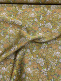 Italian Floral Field Textured Brocade with Lurex - Olive Green / Mustard Yellow  / Grey