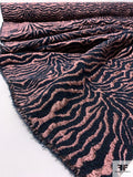 Italian Zebra Pattern Raised Textured Metallic Wool Brocade - Dusty Rose / Navy