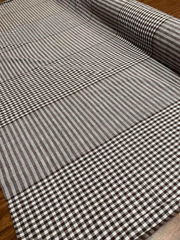 Gingham Check and Plaid Cotton Shirting - Brown / White