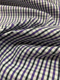 Italian Gingham Check Stretch Cotton Shirting - Purple / Black / White