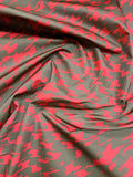 Italian Abstract Houndstooth Printed Poly Taffeta - Red / Brown
