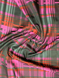 Abstract Plaid Basketweave Yarn-Dyed Poly Taffeta - Magenta / Black / Red