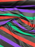 Italian Multicolor Striped Yarn-Dyed Silk Twill - Red / Black / Purple / Green