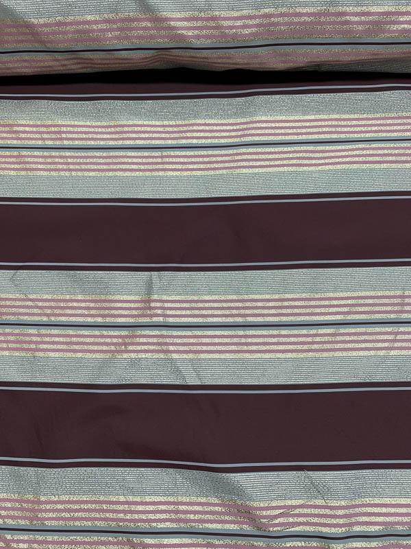 French Striped Metallic Yarn-Dyed Silk Taffeta - Maroon / Gold / Grey / Pink